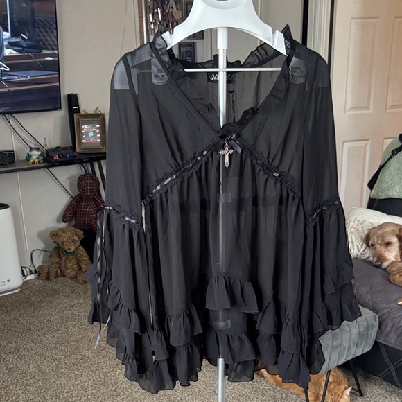 Dolls Kill Tops - Widow Dolls Kill sheer Gothic Black Ruffled Women's dress SZ S